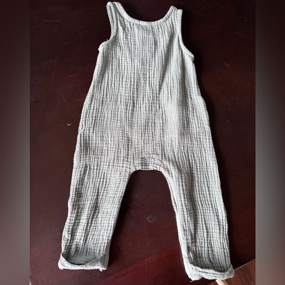 Teal Textured Baby Romper with Checkered Pockets - Picture 4 of 4